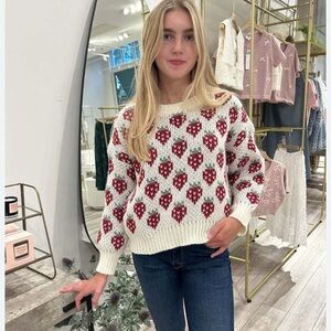 Chic Red and White strawberry Pattern Sweater